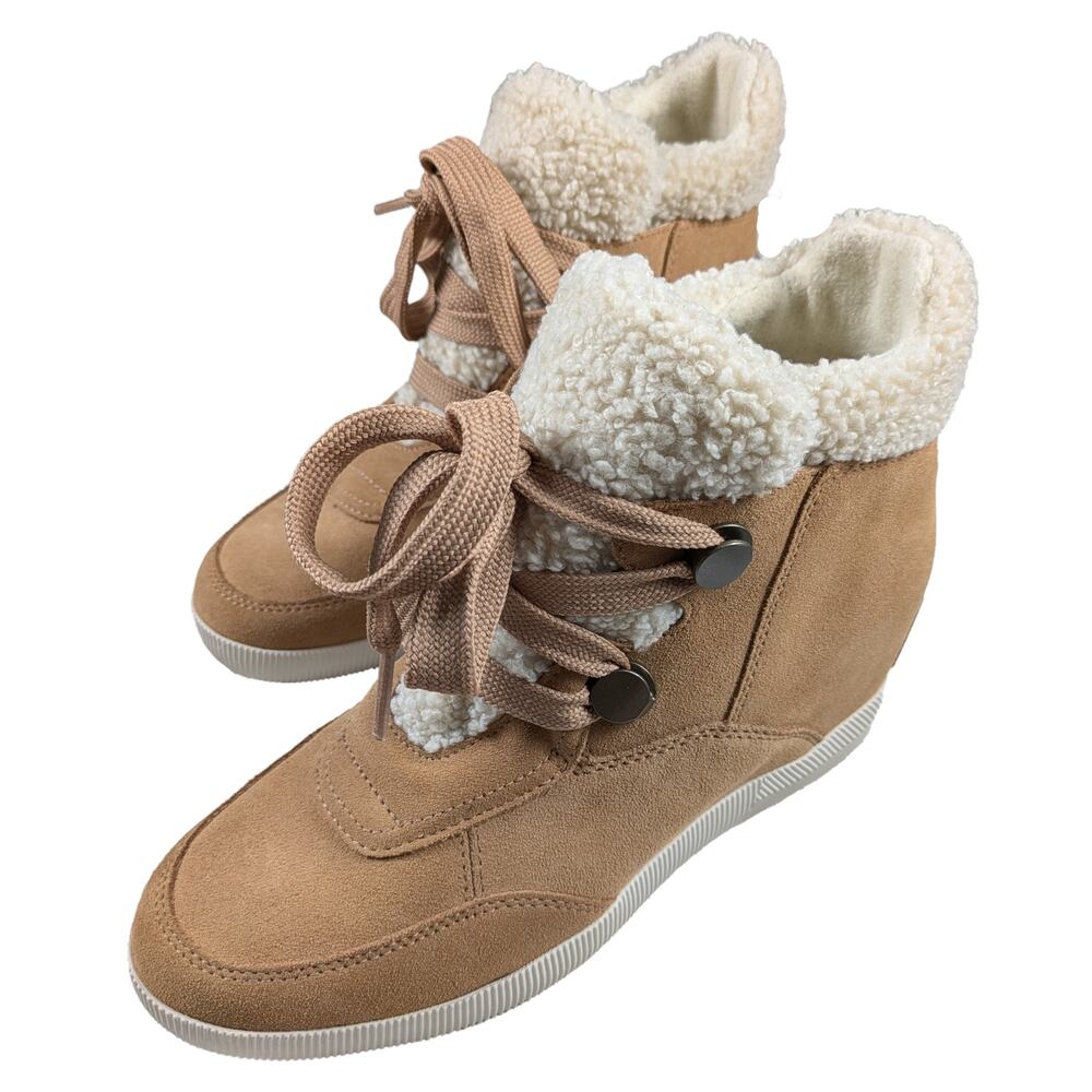 Sorel Women's Out N About Cozy Wedge Tan Suede Boots Size 10 Booties NWOB
